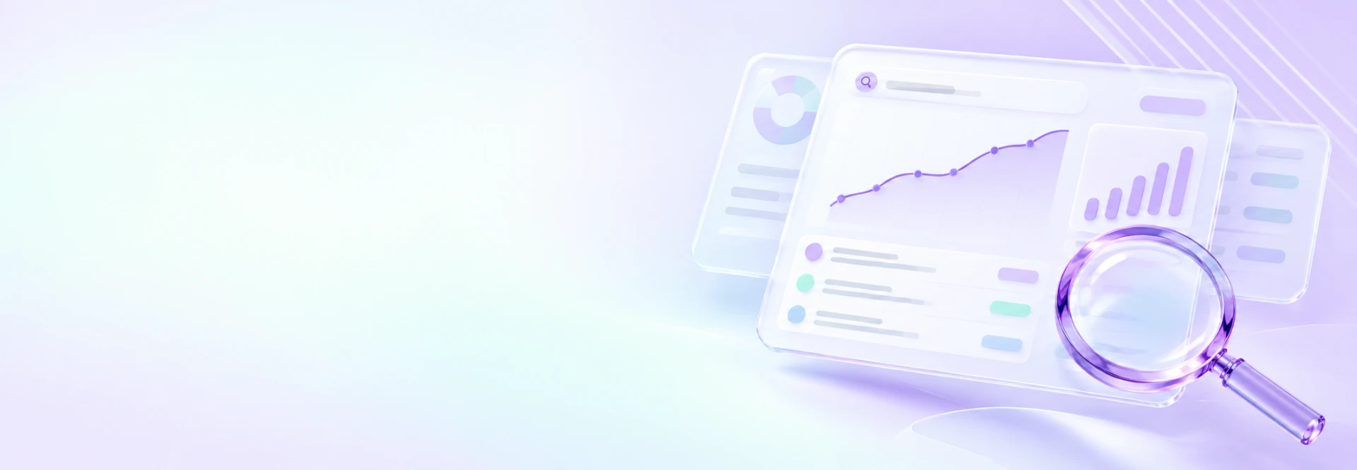 Illustration of search dashboards with a rising trend line and a magnifying glass